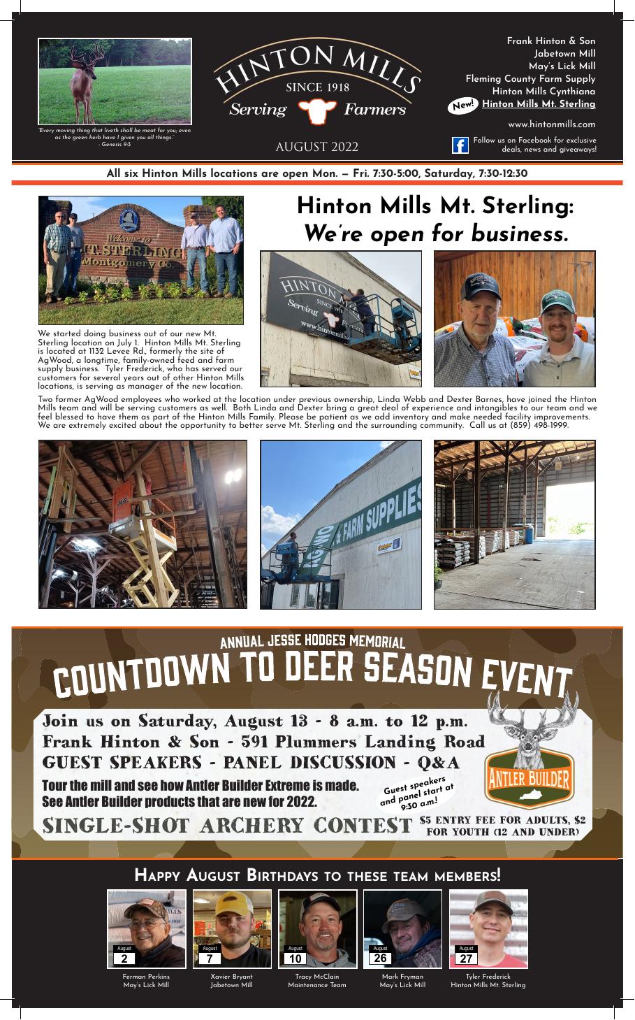August 2022 Hinton Mills newsletter cover