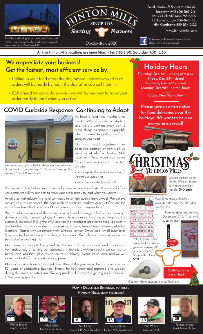 December 2020 Hinton Mills newsletter cover