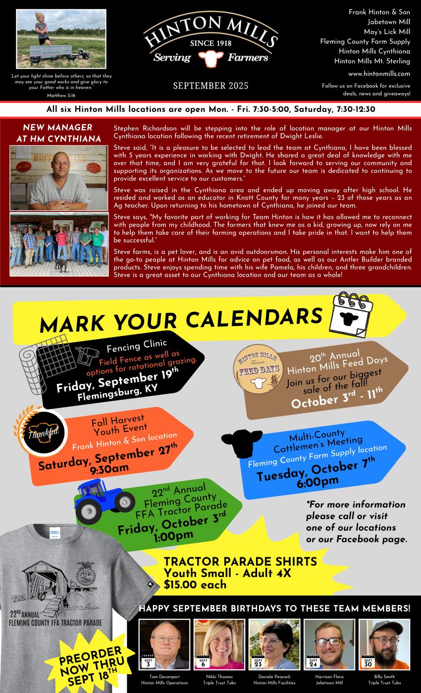 September 2025 Hinton Mills newsletter cover