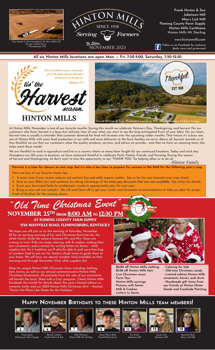 November 2023 Hinton Mills newsletter cover
