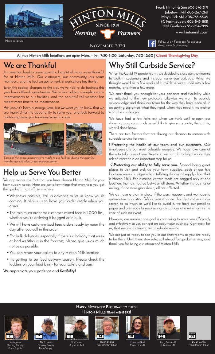 November 2020 Hinton Mills newsletter cover