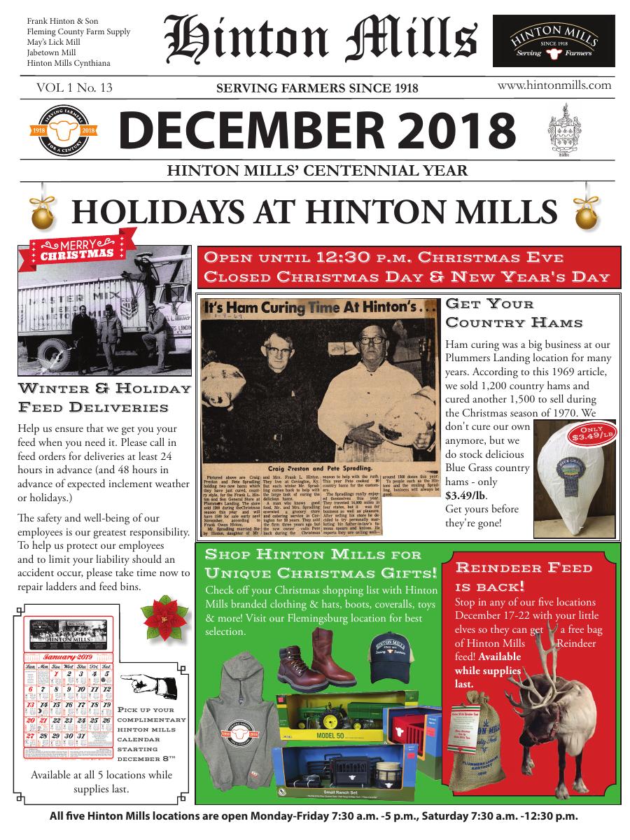 December 2018 Hinton Mills newsletter cover