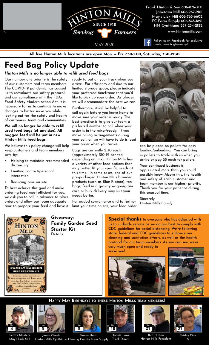 May 2020 Hinton Mills newsletter cover