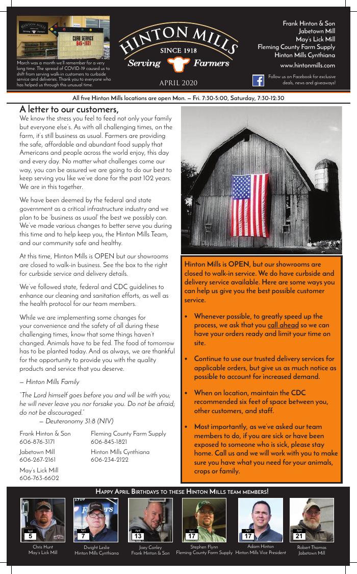April 2020 Hinton Mills newsletter cover