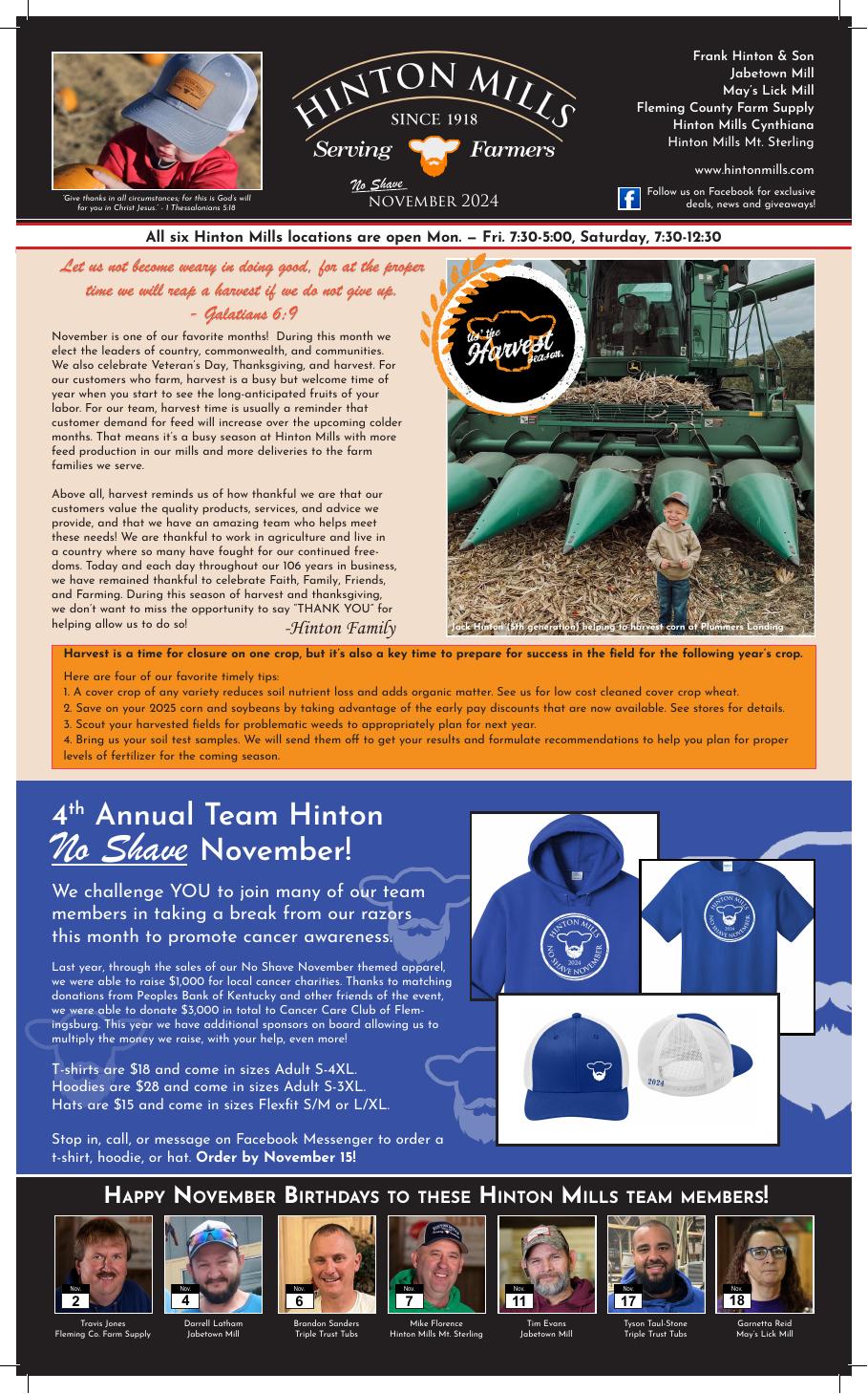 November 2024 Hinton Mills newsletter cover